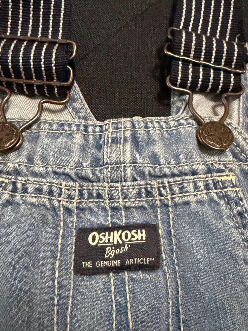 OshKosh B'gosh Light Wash Denim Shortalls with Striped Straps Sz 2T